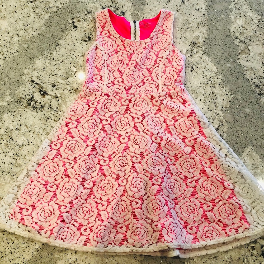 Cherokee eyelet dress girls size 7/8 off-white/pink